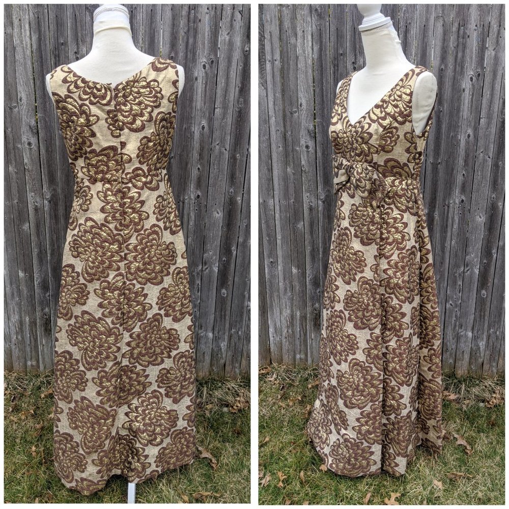 Handmade Vintage Brocade Gold Brown Dress M/L - Picture 2 of 3